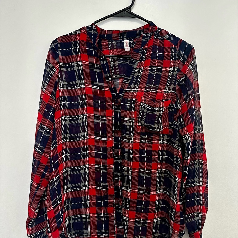 Red and Black Plaid Button-Up Shirt